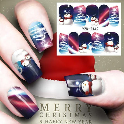 Christmas Water Nail Stickers Transfer Decals Sliders Snowman Deer Halloween Gel Polish Wraps Nail Decor