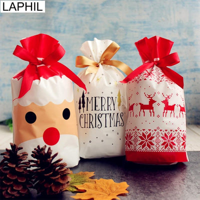 10pcs Merry Christmas Gift Bags Santa Claus Xmas Tree Packing Bags Happy New Year 2019 Christmas Candy Bags Navidad 2018