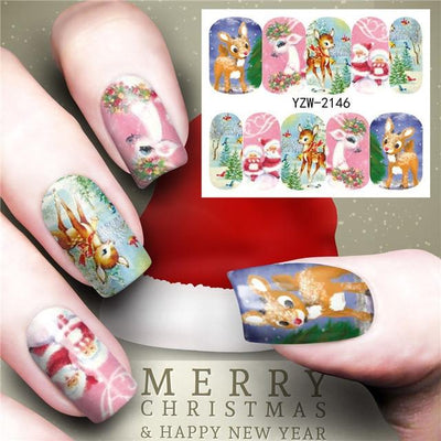 Christmas Water Nail Stickers Transfer Decals Sliders Snowman Deer Halloween Gel Polish Wraps Nail Decor