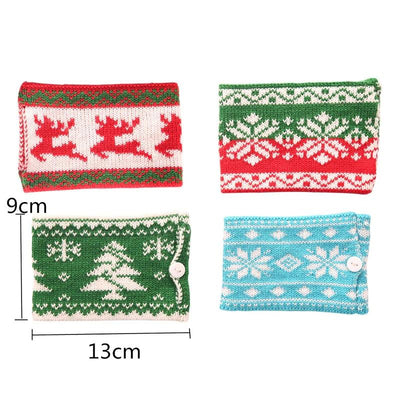 Christmas Decoration Knitted Woolen Cup Cover Mug Cup Sleeve Xmas Tree Snowflake Elk Bottle Covers New Year Party Table  Decor