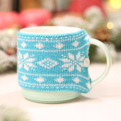 Christmas Decoration Knitted Woolen Cup Cover Mug Cup Sleeve Xmas Tree Snowflake Elk Bottle Covers New Year Party Table  Decor