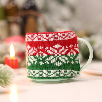 Christmas Decoration Knitted Woolen Cup Cover Mug Cup Sleeve Xmas Tree Snowflake Elk Bottle Covers New Year Party Table  Decor