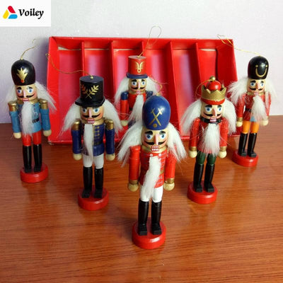 Christmas Decoration 1pcs 12cm Zakka Wood Made Nutcracker Puppet New Year Christmas Desktop Ornaments Drawing Walnuts Soldiers