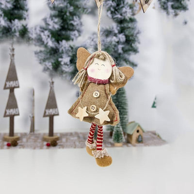 Christmas Decorations Wood Chips Christmas Smile Angel Doll Pendant Christmas Tree Ornaments Xmas Decorations for Home Kids Toys