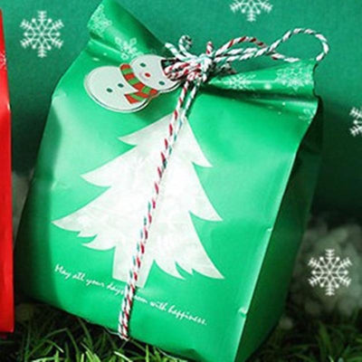 50pcs Red Green Merry Christmas Tree Snowflake Plastic Bag Candy Dessert Bags Wedding Christmas Party Kids Gift Bags Supplies