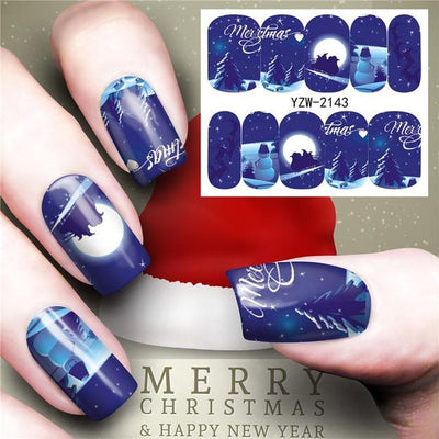 Christmas Water Nail Stickers Transfer Decals Sliders Snowman Deer Halloween Gel Polish Wraps Nail Decor